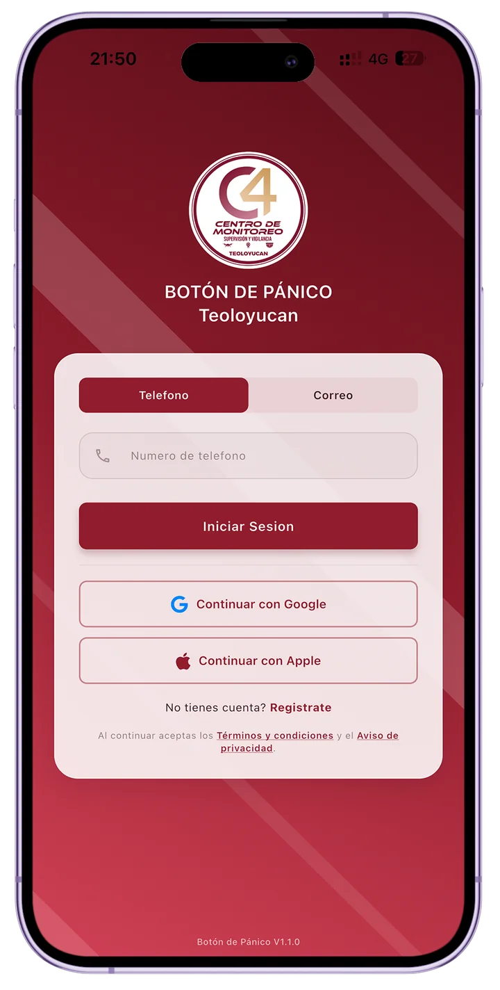 Pantalla de inicio de sesión
