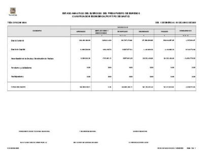 Estado Analitico del ejercicio del presupuesto de egresos Clasificacion economica (tipo de gasto)
