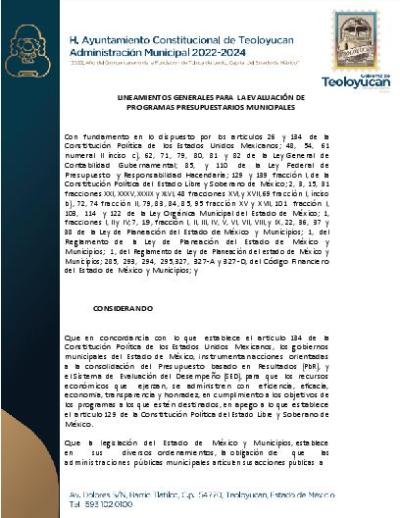 Lineamientos para la Evaluación 2022 de los Programas Presupuestarios