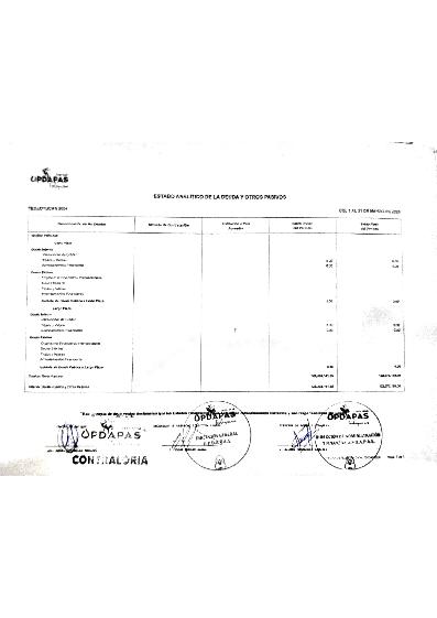Estado Analitico de la Deuda y Otros Pasivos